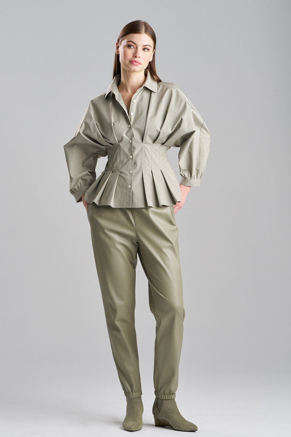 natori Tech Cotton Taffeta Pleated Shirt Light Sage