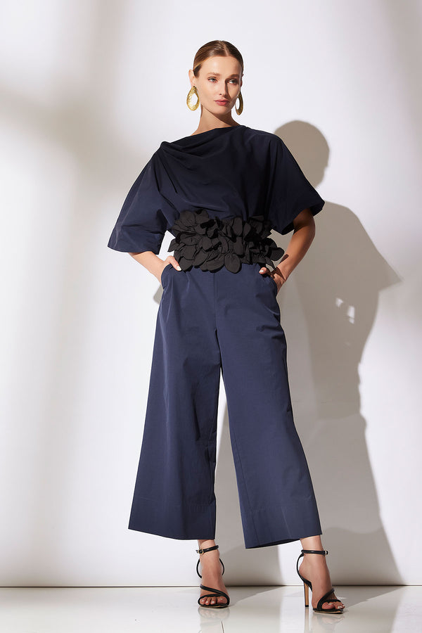 natori Tech Cotton Taffeta Pull Over Cropped Pants Midnight Navy