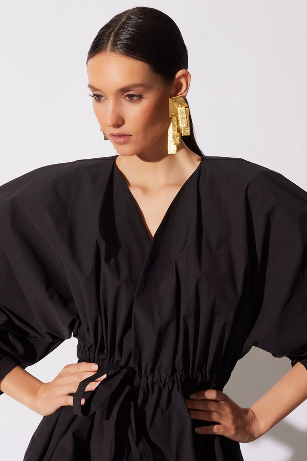 Natori Tech Cotton Taffeta Voluminous Sleeve Jacket Black