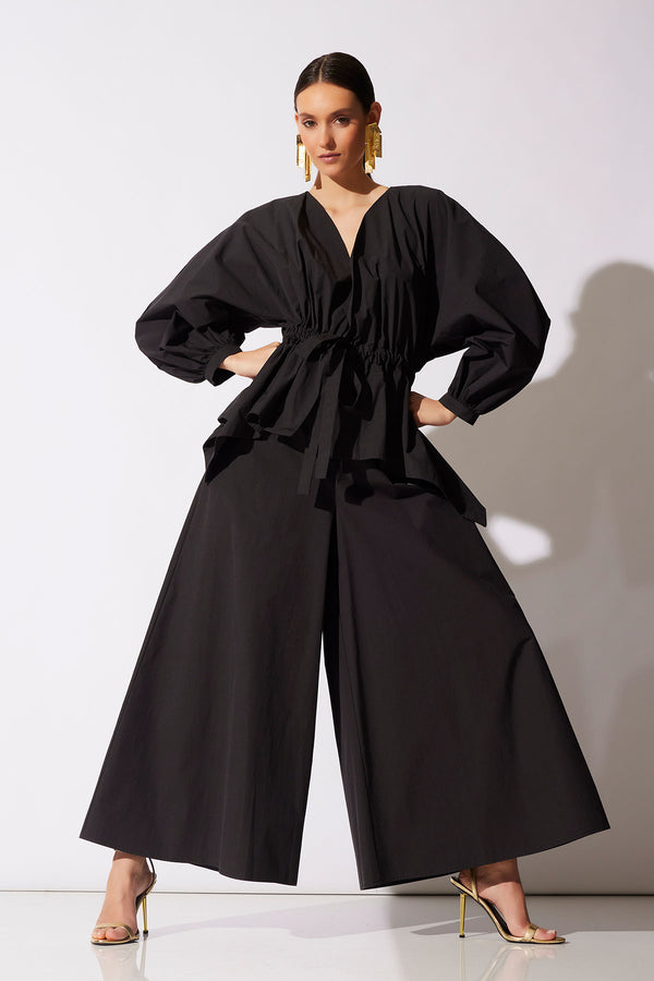 natori Tech Cotton Taffeta Voluminous Sleeve Jacket Black