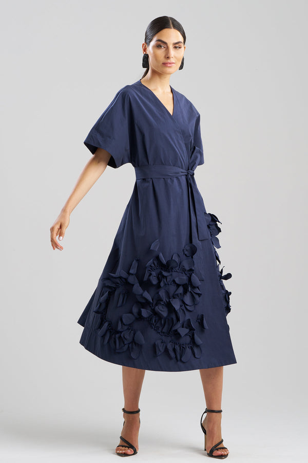 Natori Tech Taffeta Embroidered Kimono Dress Midnight Navy
