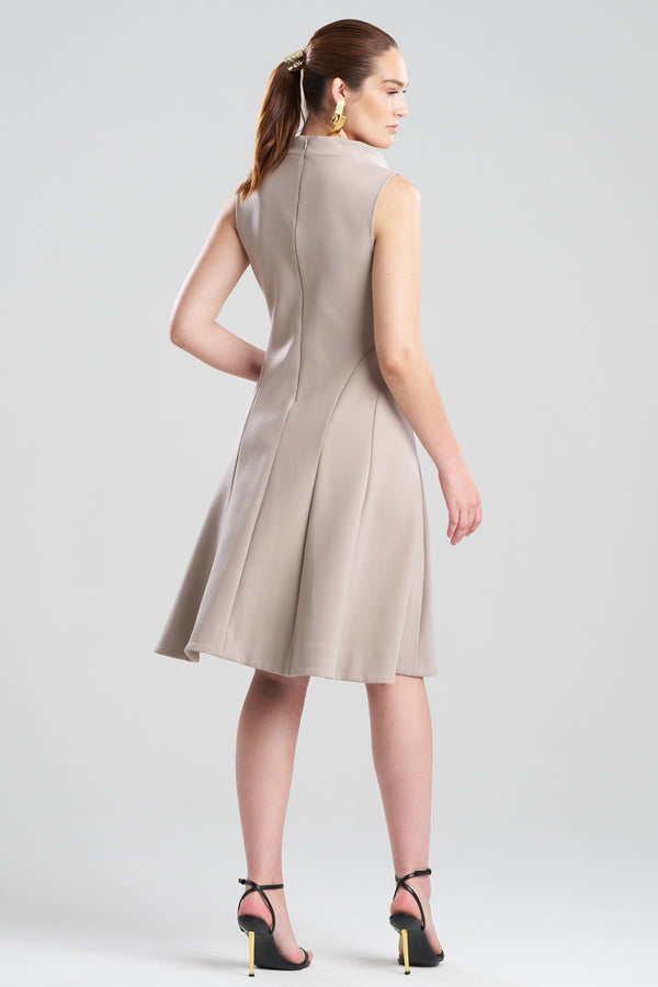 Natori Techno Crepe Fit & Flare Funnel Neck Dress Taupe