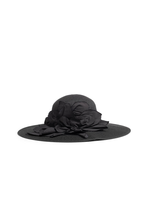 natori Techno Poplin Cut-Out 3D Applique Straw Hat Black