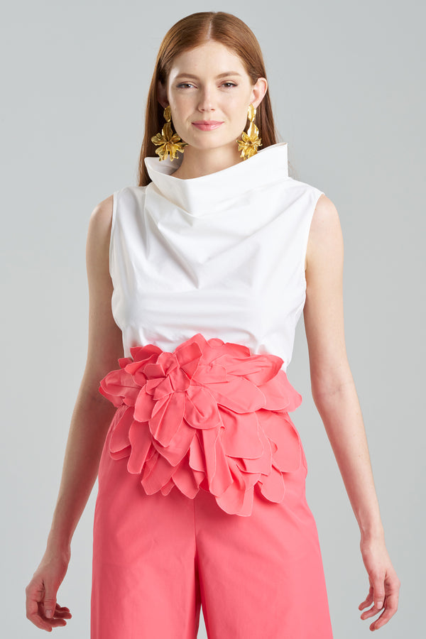 Natori Techno Poplin Embroidered Obi Belt Vivid Coral