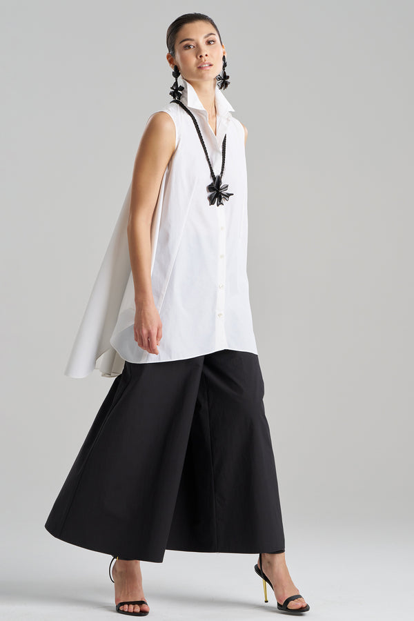 natori Techno Poplin Sleeveless Trapeze Tunic White