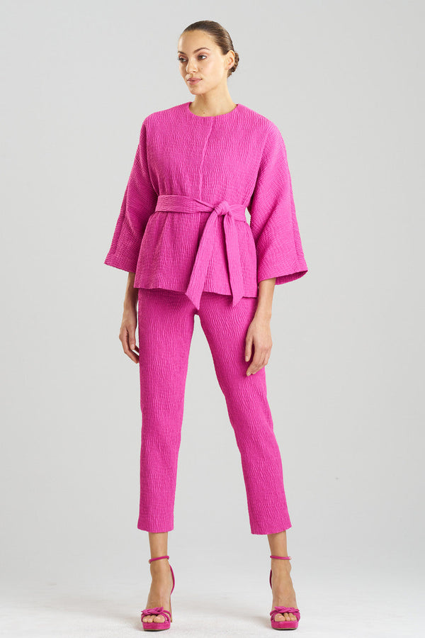 natori Textured Cotton Jacquard Belted Jacket Bright Berry