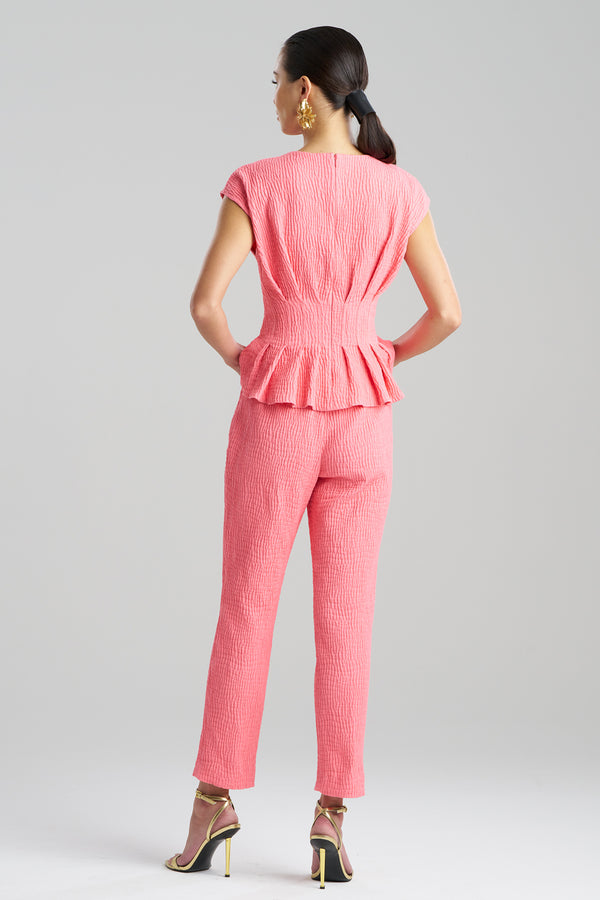 Natori Textured Cotton Jacquard Cap Sleeve Peplum Top Flamingo Pink