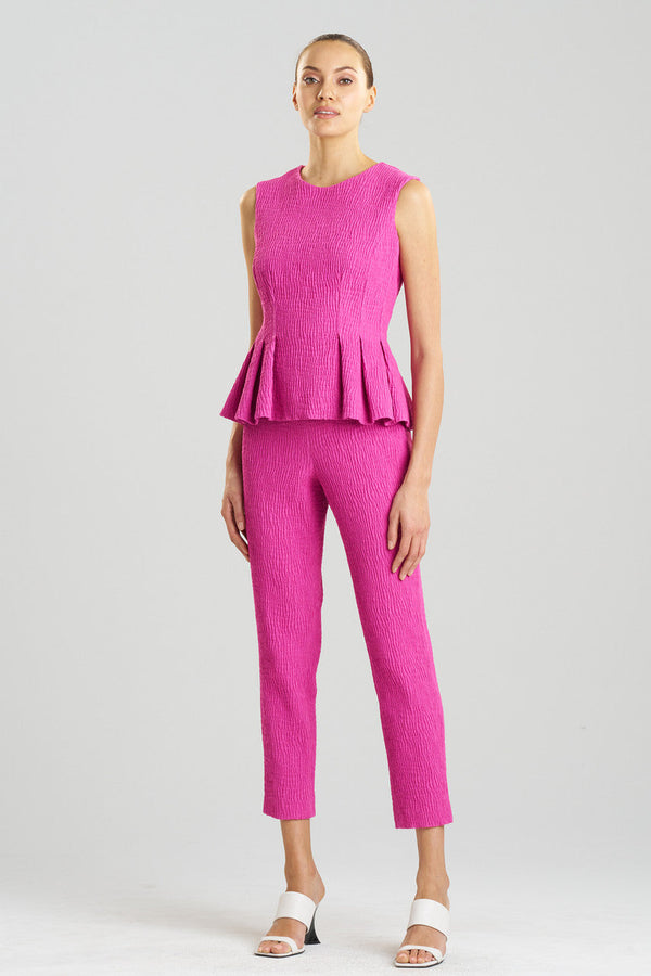 Natori Textured Cotton Jacquard Peplum Top Bright Berry