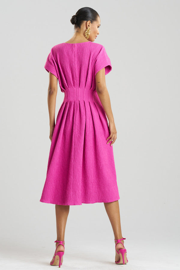 Natori Textured Cotton Jacquard Pleated Dress Bright Berry
