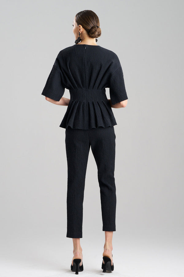 Natori Textured Cotton Jacquard Pleated Peplum Top Black