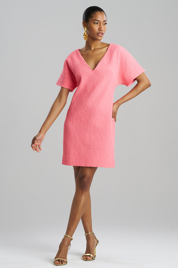 Natori Textured Cotton Jacquard Short Sleeve Sheath Dress Flamingo Pink