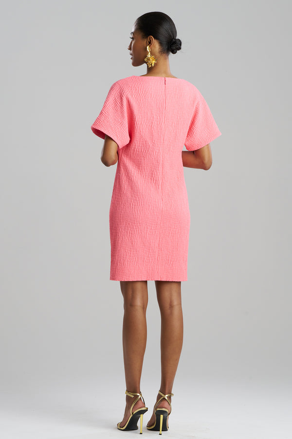 Natori Textured Cotton Jacquard Short Sleeve Sheath Dress Flamingo Pink