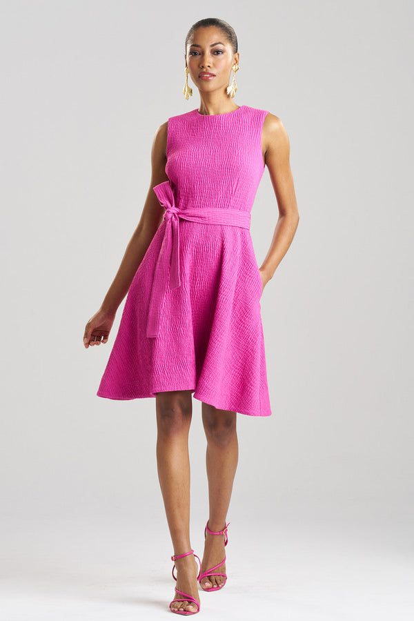 natori Textured Cotton Jacquard Sleeveless Dress Bright Berry