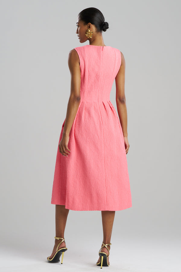 Natori Textured Cotton Jacquard Sleeveless Pleated Dress Flamingo Pink