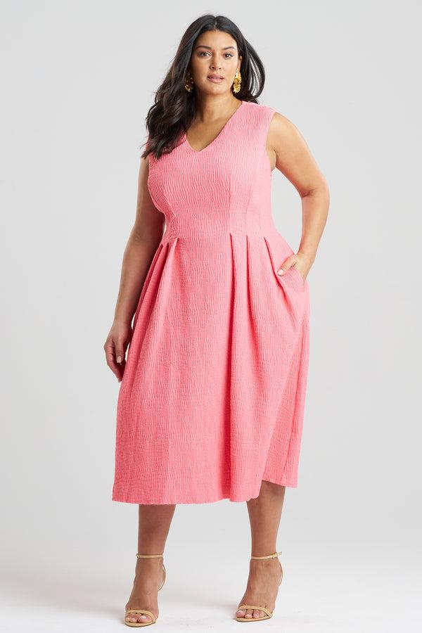 Natori Textured Cotton Jacquard Sleeveless Pleated Dress Flamingo Pink