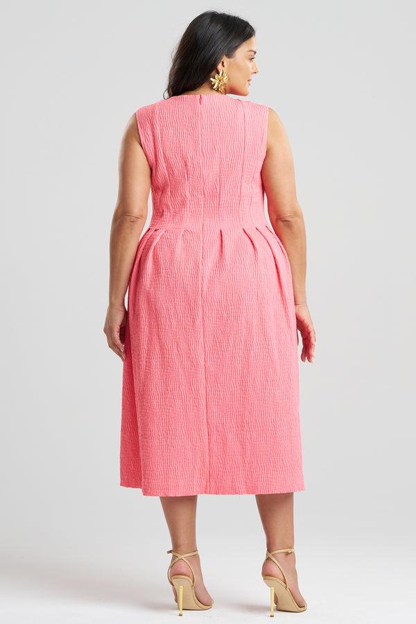 Natori Textured Cotton Jacquard Sleeveless Pleated Dress Flamingo Pink