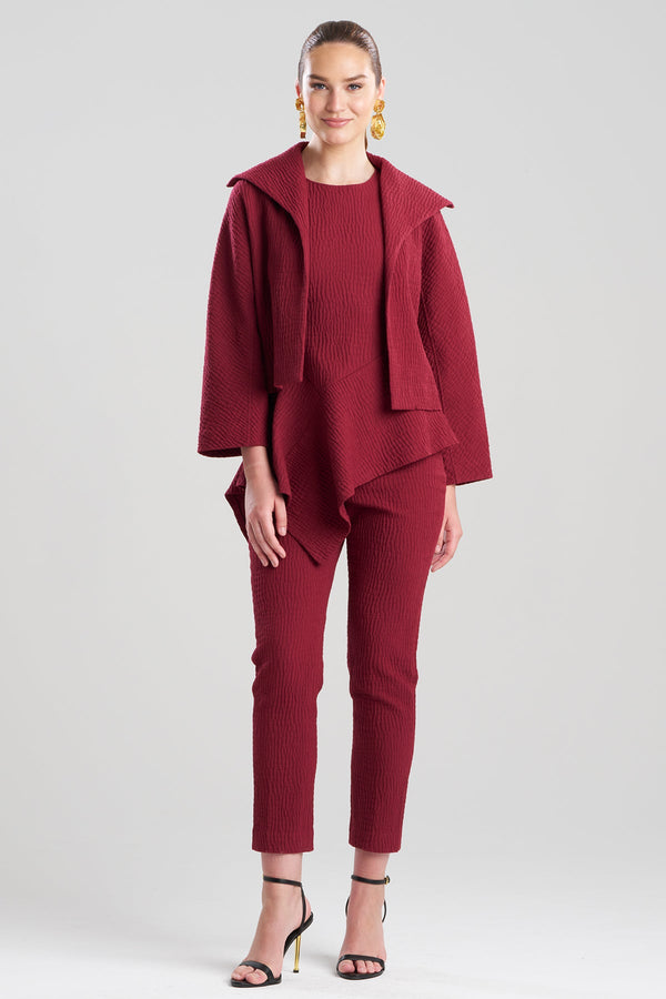 Natori Textured Cotton Jacquard Stand Collar Jacket Ruby
