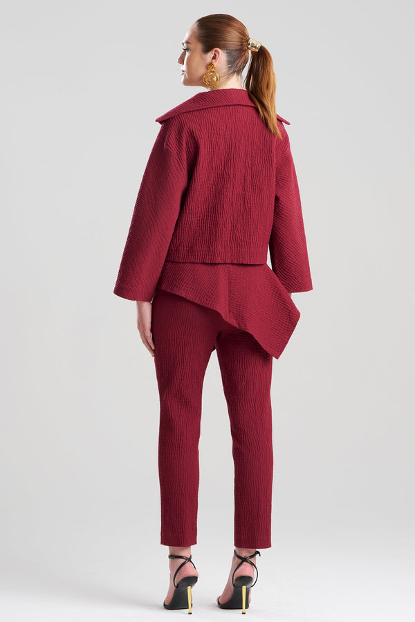 Natori Textured Cotton Jacquard Stand Collar Jacket Ruby