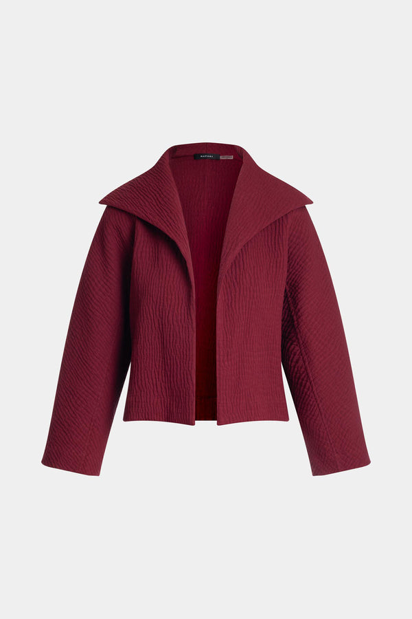 Natori Textured Cotton Jacquard Stand Collar Jacket Ruby