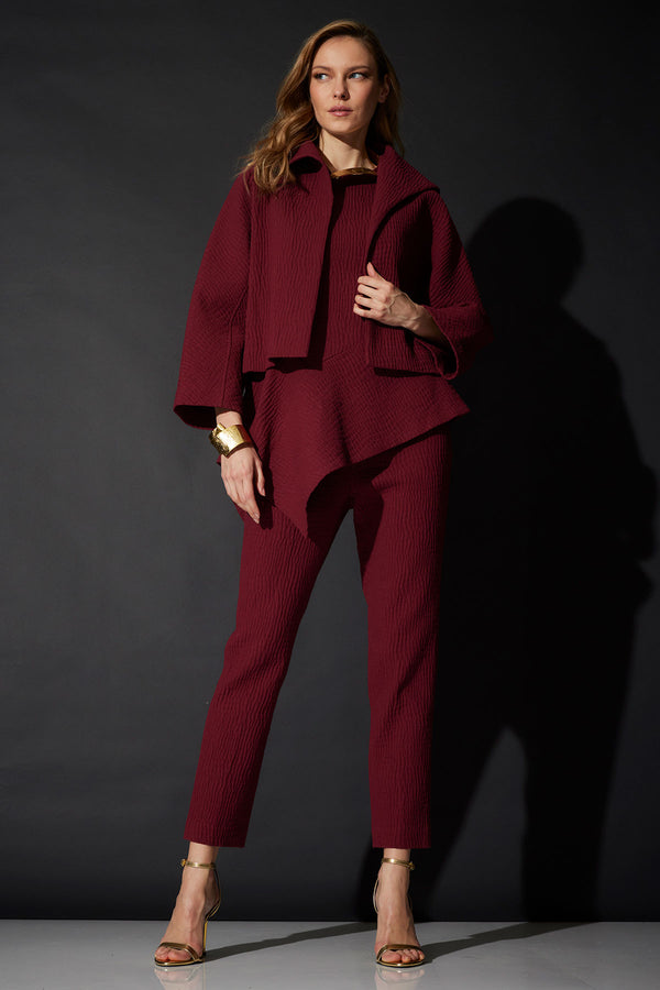 natori Textured Cotton Jacquard Stand Collar Jacket Ruby