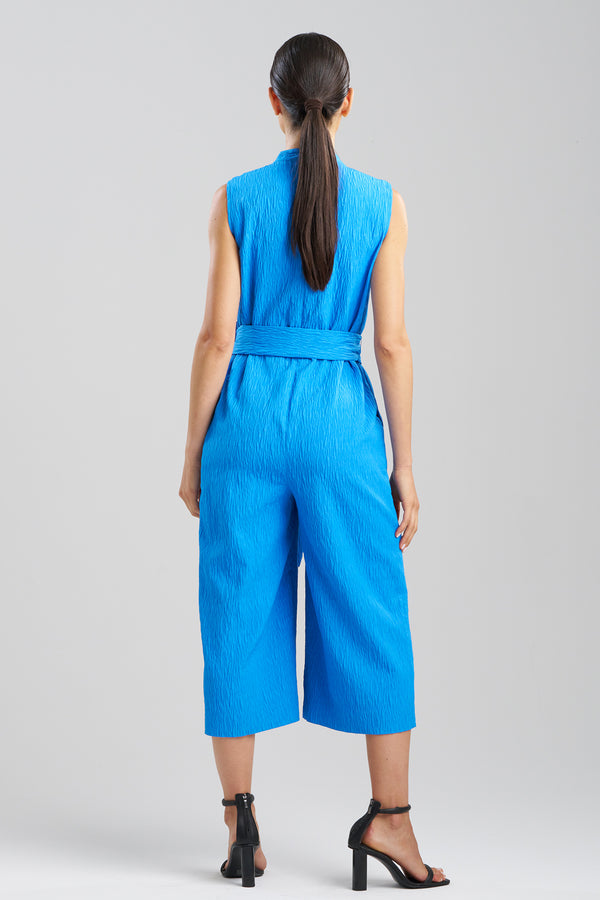 Natori Textured Jacquard Mandarin Jumpsuit Malibu Blue