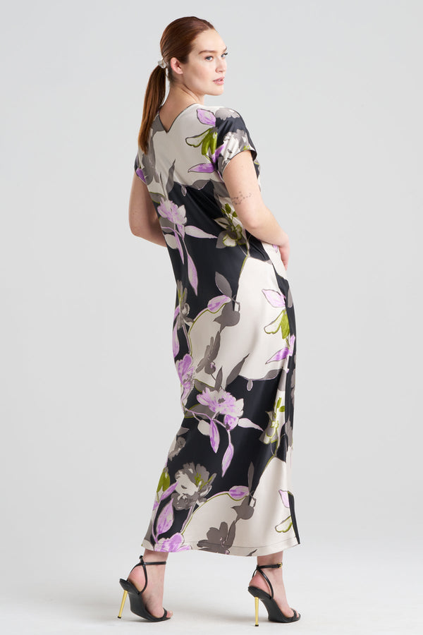 Natori Tsubaki Satin Short Sleeve Caftan Black Multi