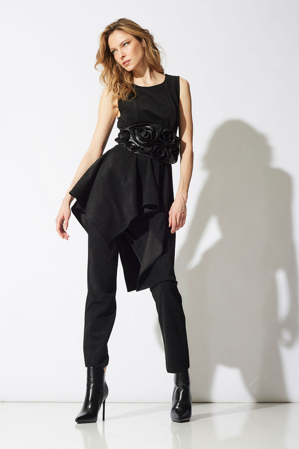 Natori Vegan Luxe Lambskin 3D Floral Embroidered Obi Belt Black