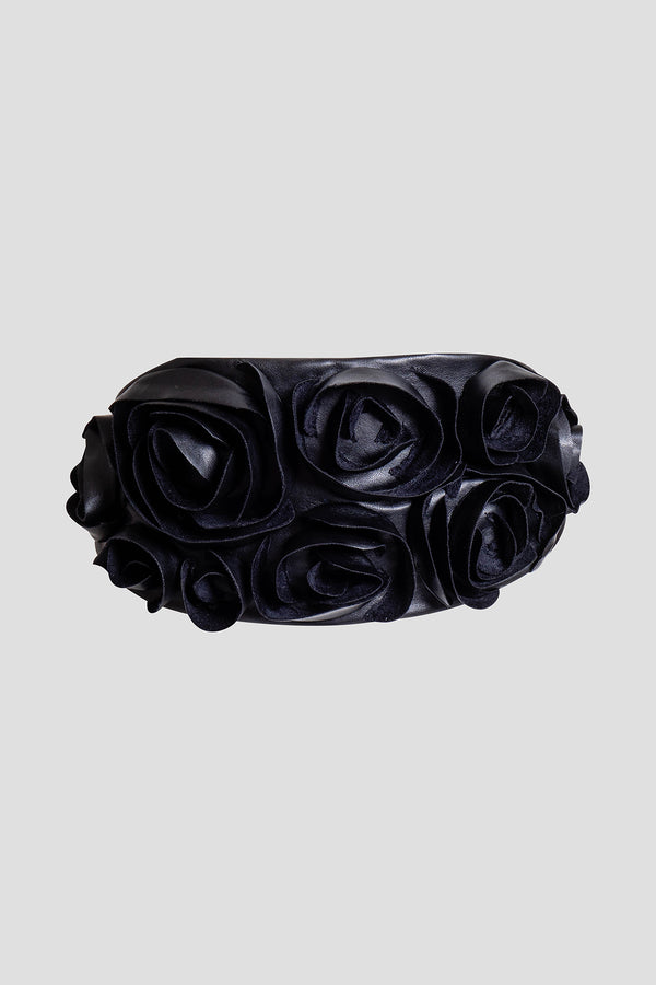 natori Vegan Luxe Lambskin 3D Floral Embroidered Obi Belt Black
