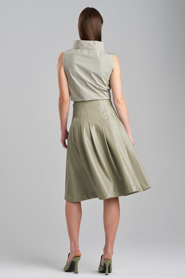 Natori Vegan Luxe Lambskin A-line Pleated Skirt Light Sage