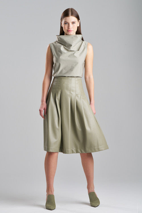 natori Vegan Luxe Lambskin A-line Pleated Skirt Light Sage