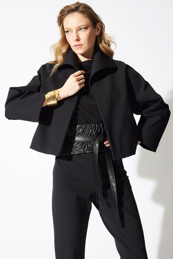 Natori Vegan Luxe Lambskin Texture Embroidered Obi Belt Black