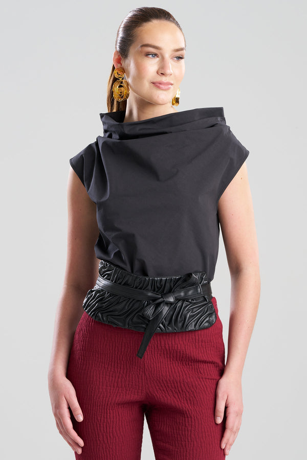 Natori Vegan Luxe Lambskin Texture Embroidered Obi Belt Black