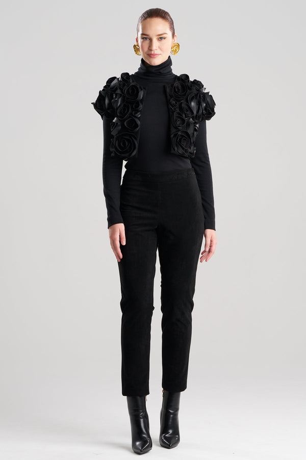 Natori Vegan Luxe Suede 3D Floral Embroidered Vest Black