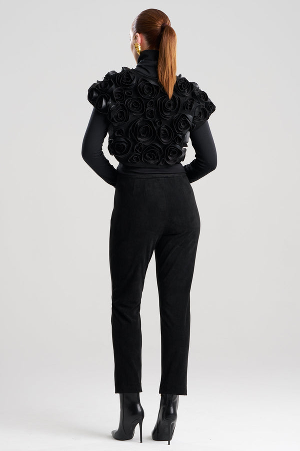 Natori Vegan Luxe Suede 3D Floral Embroidered Vest Black