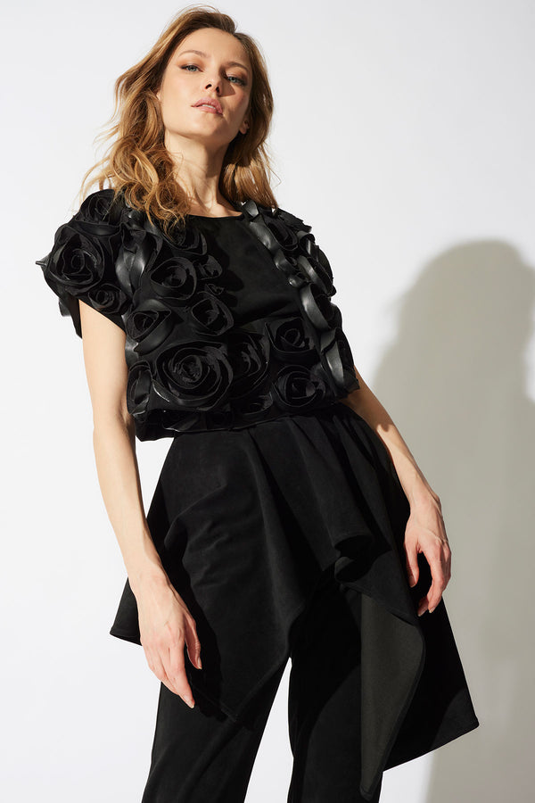 natori Vegan Luxe Suede 3D Floral Embroidered Vest Black