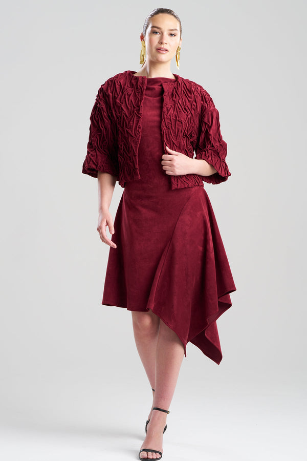 Natori Vegan Luxe Suede Texture Embroidered Jacket Ruby