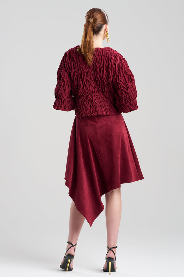Natori Vegan Luxe Suede Texture Embroidered Jacket Ruby