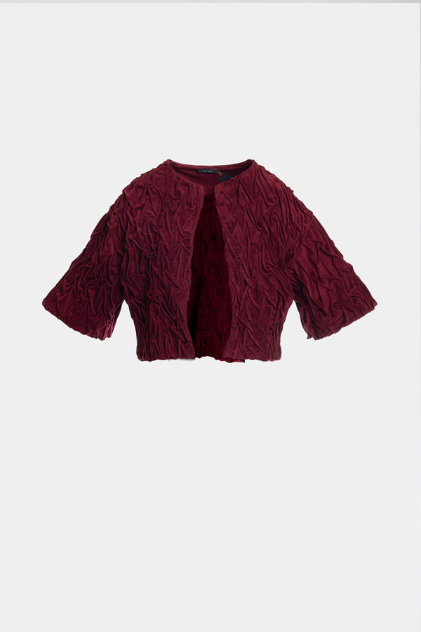 Natori Vegan Luxe Suede Texture Embroidered Jacket Ruby