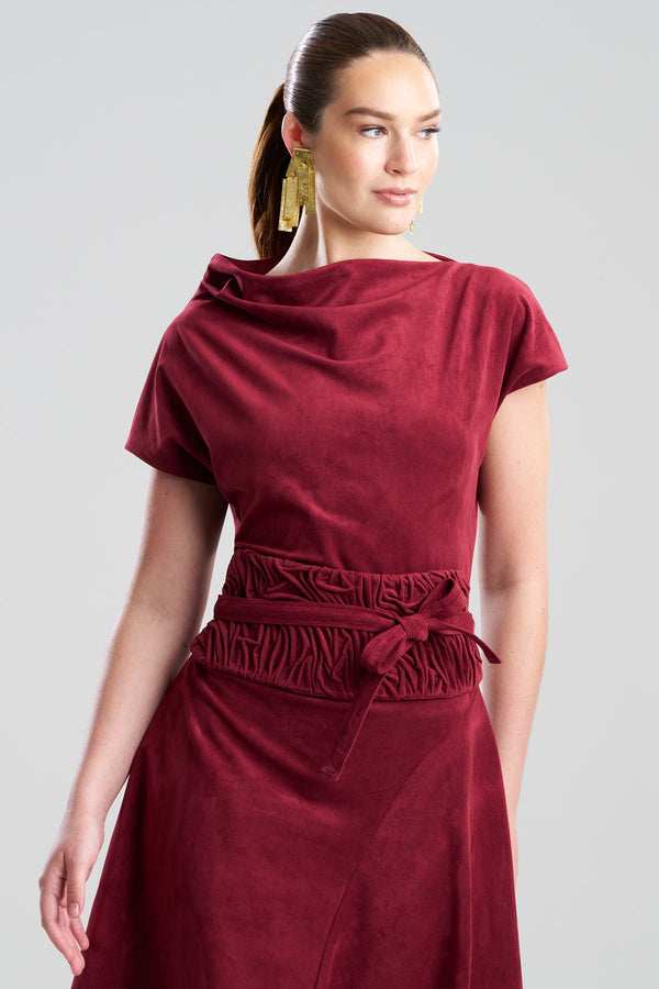 Natori Vegan Luxe Suede Texture Embroidered Obi Belt Ruby