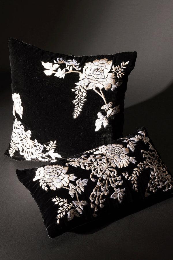 Natori Velvet Mandarin Embroidered Oblong Pillow Black