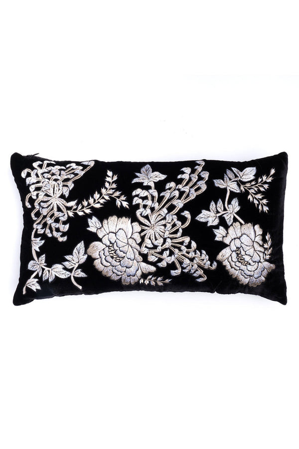 natori Velvet Mandarin Embroidered Oblong Pillow Black