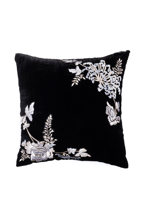 natori Velvet Mandarin Embroidered Trim Pillow Black
