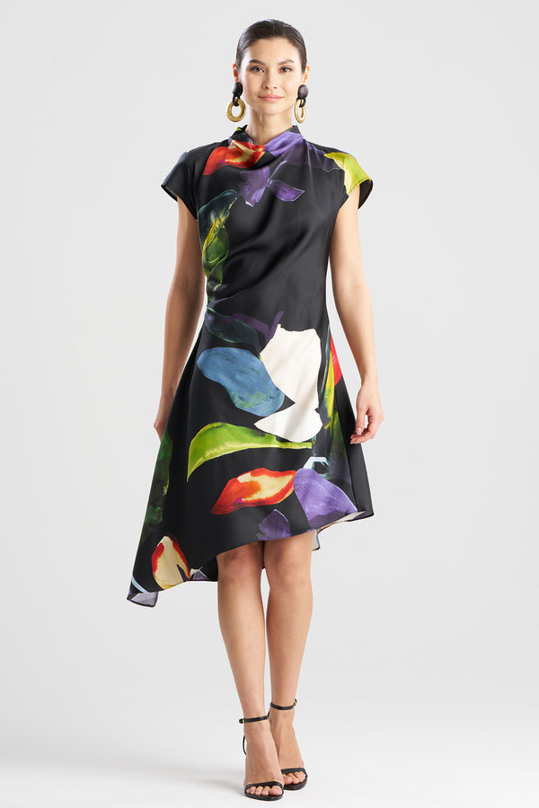 Natori Yoru Silk Twill Asymmetric Dress Black Deep Orchid