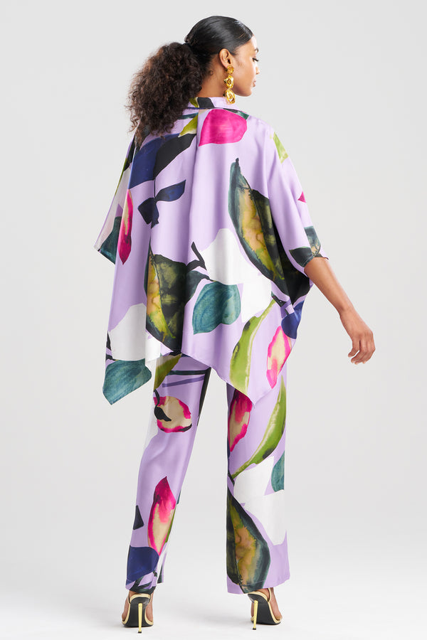 Natori Yoru Silk Twill Button Down Caftan Shirt Deep Orchid