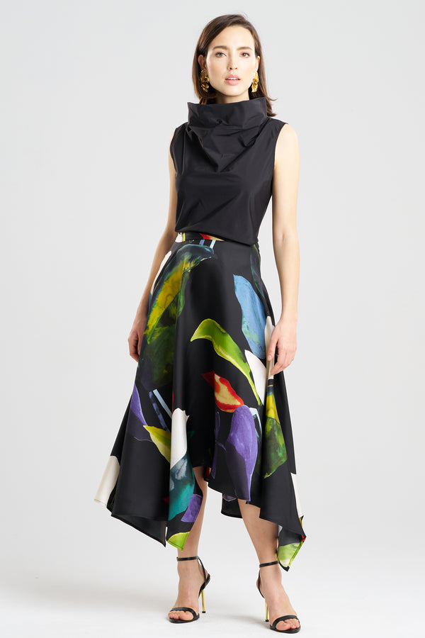 Natori Yoru Silk Twill Origami Maxi Skirt Black Deep Orchid