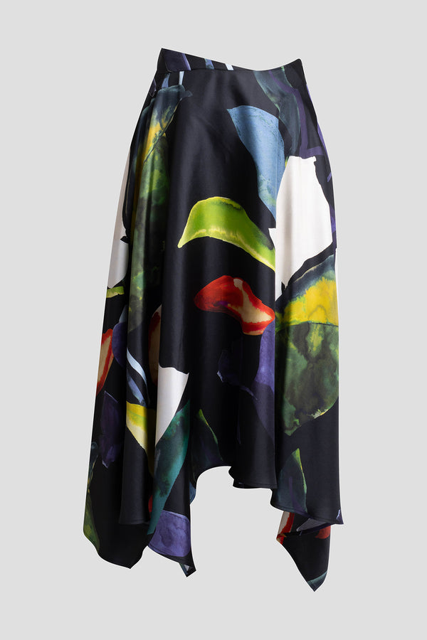 Natori Yoru Silk Twill Origami Maxi Skirt Black Deep Orchid