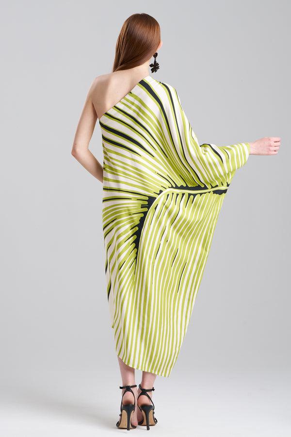 Natori Yoshinoki Cotton Silk One Shoulder Caftan Dress Pear