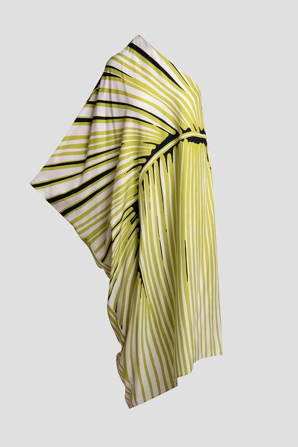 Natori Yoshinoki Cotton Silk One Shoulder Caftan Dress Pear