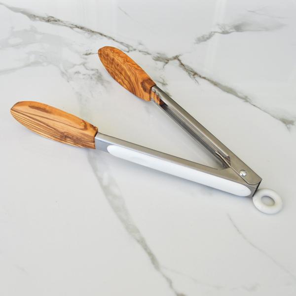Naturally Med Kitchen Tongs With Olive Wood Tips – 12″