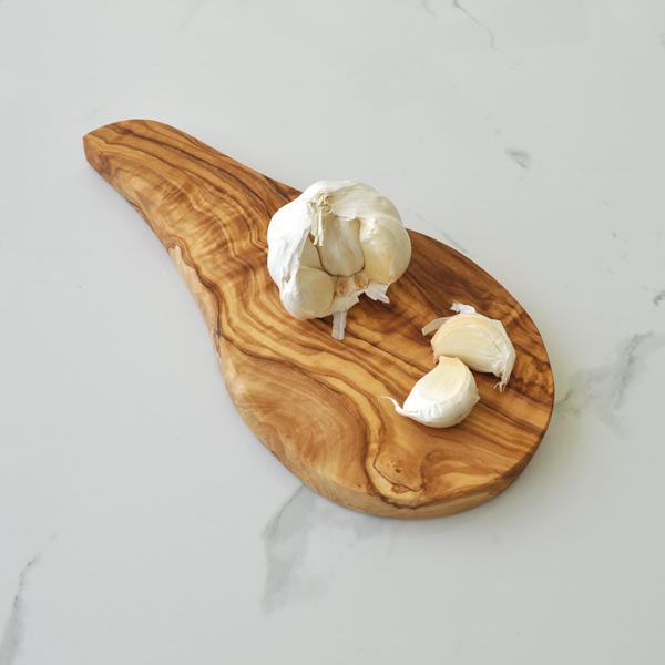 Naturally Med Olive Wood Garlic Board With Handle